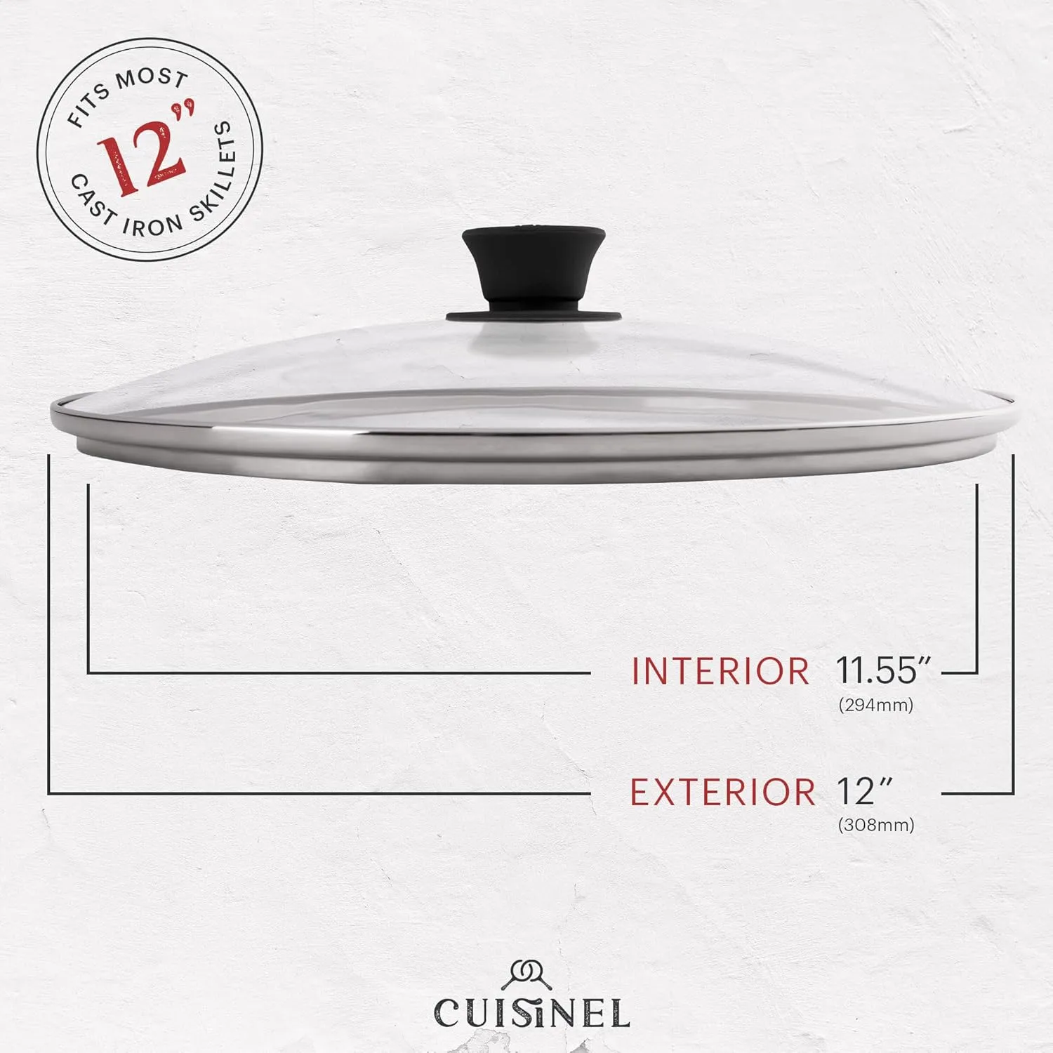 Cuisinel Cast Iron Skillet with Lid - 12"-Inch Frying Pan   Glass Cover   Silicone Handle Holder - Pre-Seasoned Oven Safe Cookware - Indoor/Outdoor Use - Grill, BBQ, Fire, Stovetop, Induction
