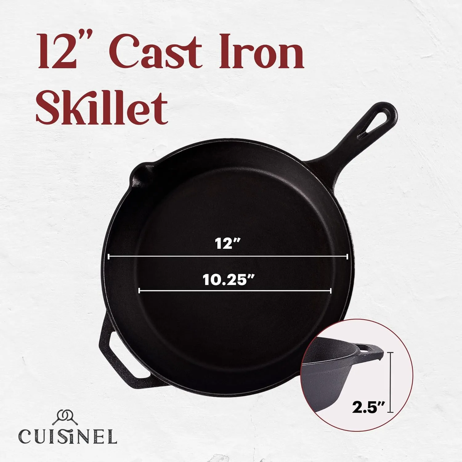 Cuisinel Cast Iron Skillet with Lid - 12"-Inch Frying Pan   Glass Cover   Silicone Handle Holder - Pre-Seasoned Oven Safe Cookware - Indoor/Outdoor Use - Grill, BBQ, Fire, Stovetop, Induction