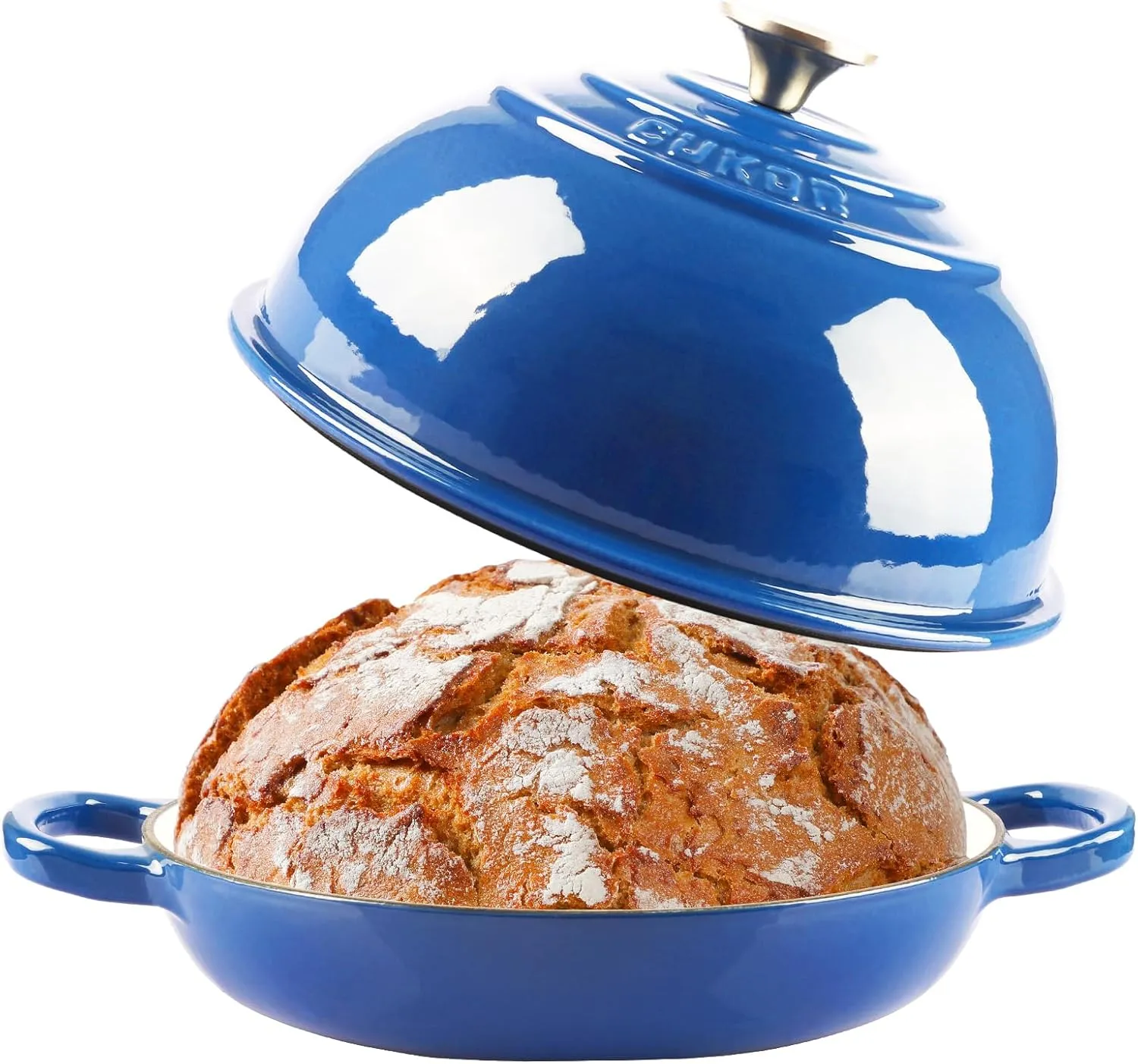 CUKOR 7QT Enameled Cast Iron Dutch Oven - Round Blue Bread Baking Pot with Lid, Roast Braiser for Oven/Stovetop (Braising, Stewing, Soups)
