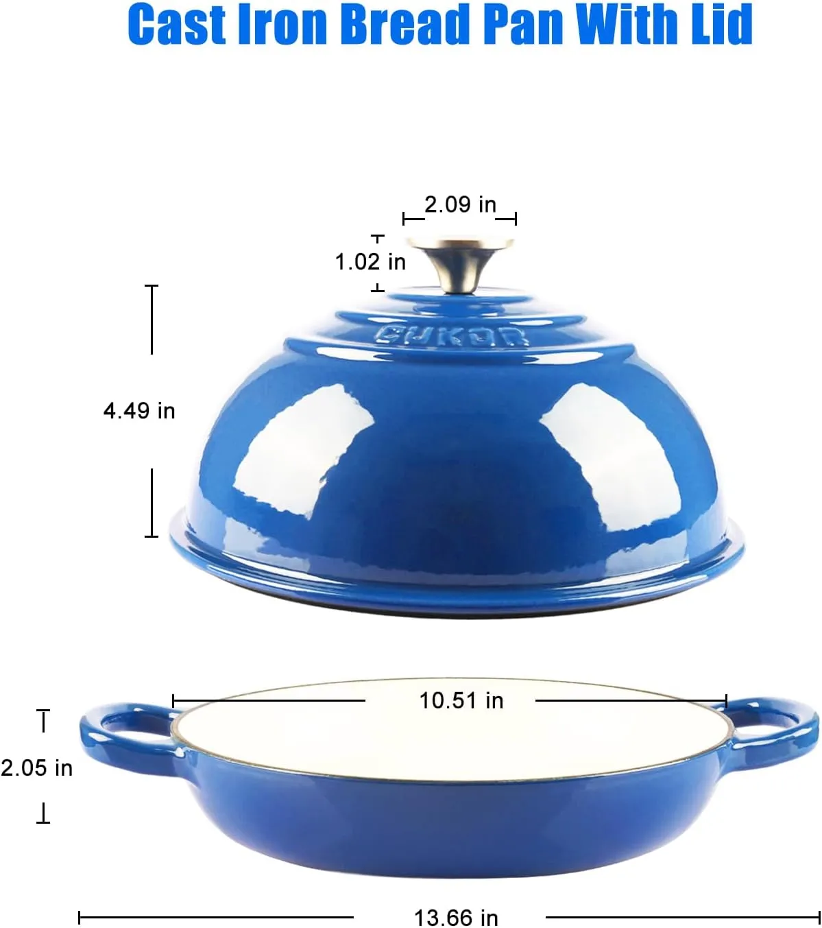 CUKOR 7QT Enameled Cast Iron Dutch Oven - Round Blue Bread Baking Pot with Lid, Roast Braiser for Oven/Stovetop (Braising, Stewing, Soups)