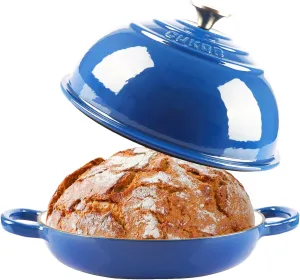 CUKOR 7QT Enameled Cast Iron Dutch Oven - Round Blue Bread Baking Pot with Lid, Roast Braiser for Oven/Stovetop (Braising, Stewing, Soups)