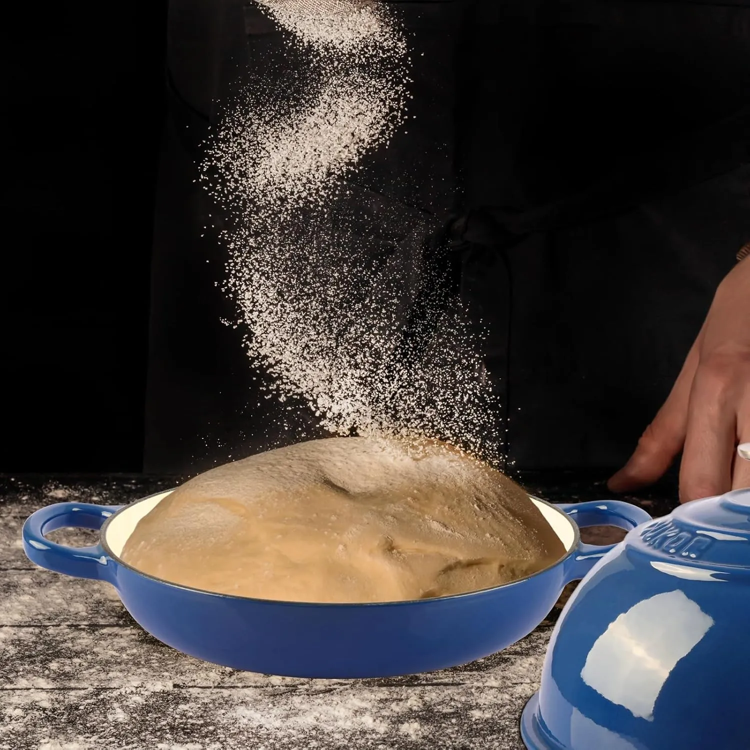 CUKOR 7QT Enameled Cast Iron Dutch Oven - Round Blue Bread Baking Pot with Lid, Roast Braiser for Oven/Stovetop (Braising, Stewing, Soups)