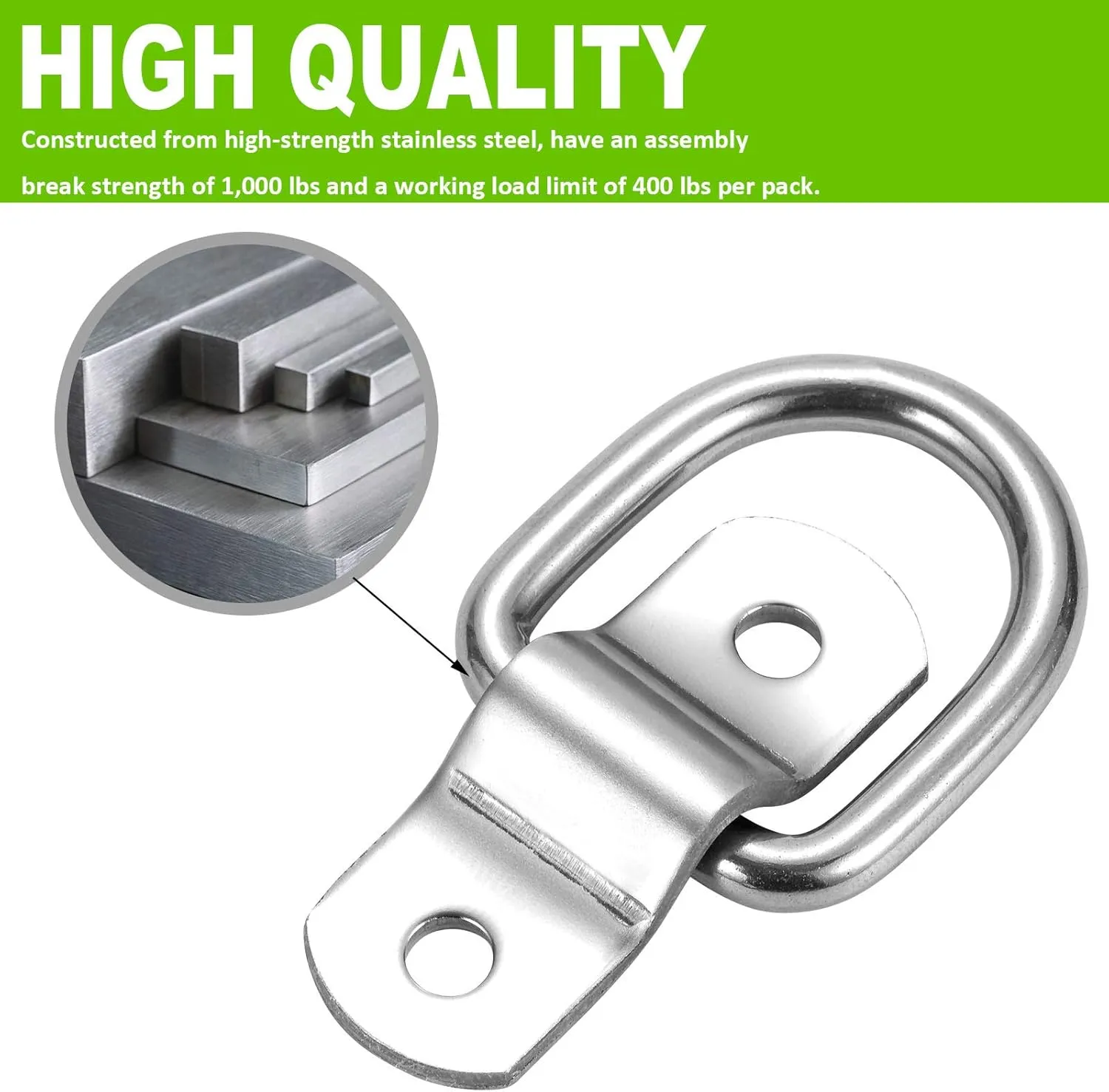 CZC AUTO 12 Pack D Ring Tie Down Anchors 1/4" Heavy Duty Stainless Steel Trailer Tie Down Hooks for Truck, Trailer, Camper, Warehouse, Boat, Cargo Control & Surface Mount, with Screws