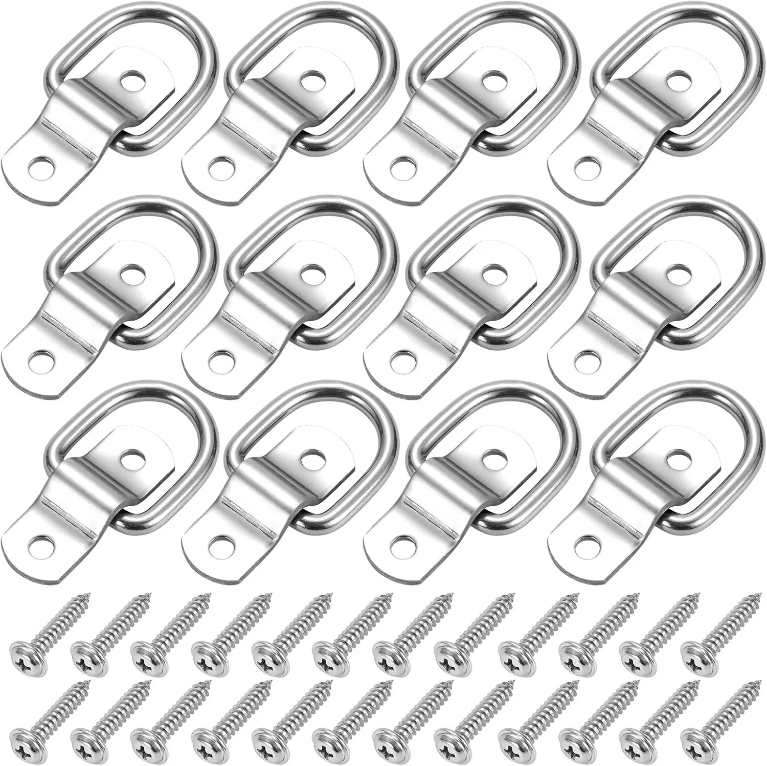 CZC AUTO 12 Pack D Ring Tie Down Anchors 1/4" Heavy Duty Stainless Steel Trailer Tie Down Hooks for Truck, Trailer, Camper, Warehouse, Boat, Cargo Control & Surface Mount, with Screws