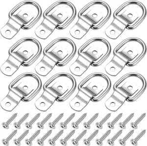 CZC AUTO 12 Pack D Ring Tie Down Anchors 1/4" Heavy Duty Stainless Steel Trailer Tie Down Hooks for Truck, Trailer, Camper, Warehouse, Boat, Cargo Control & Surface Mount, with Screws