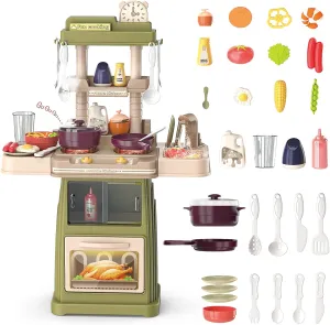 deAO Kitchen Toys for Kids Kitchen Playset Toy,Role Play Game Pretend Food and Cooking Playset (Green)