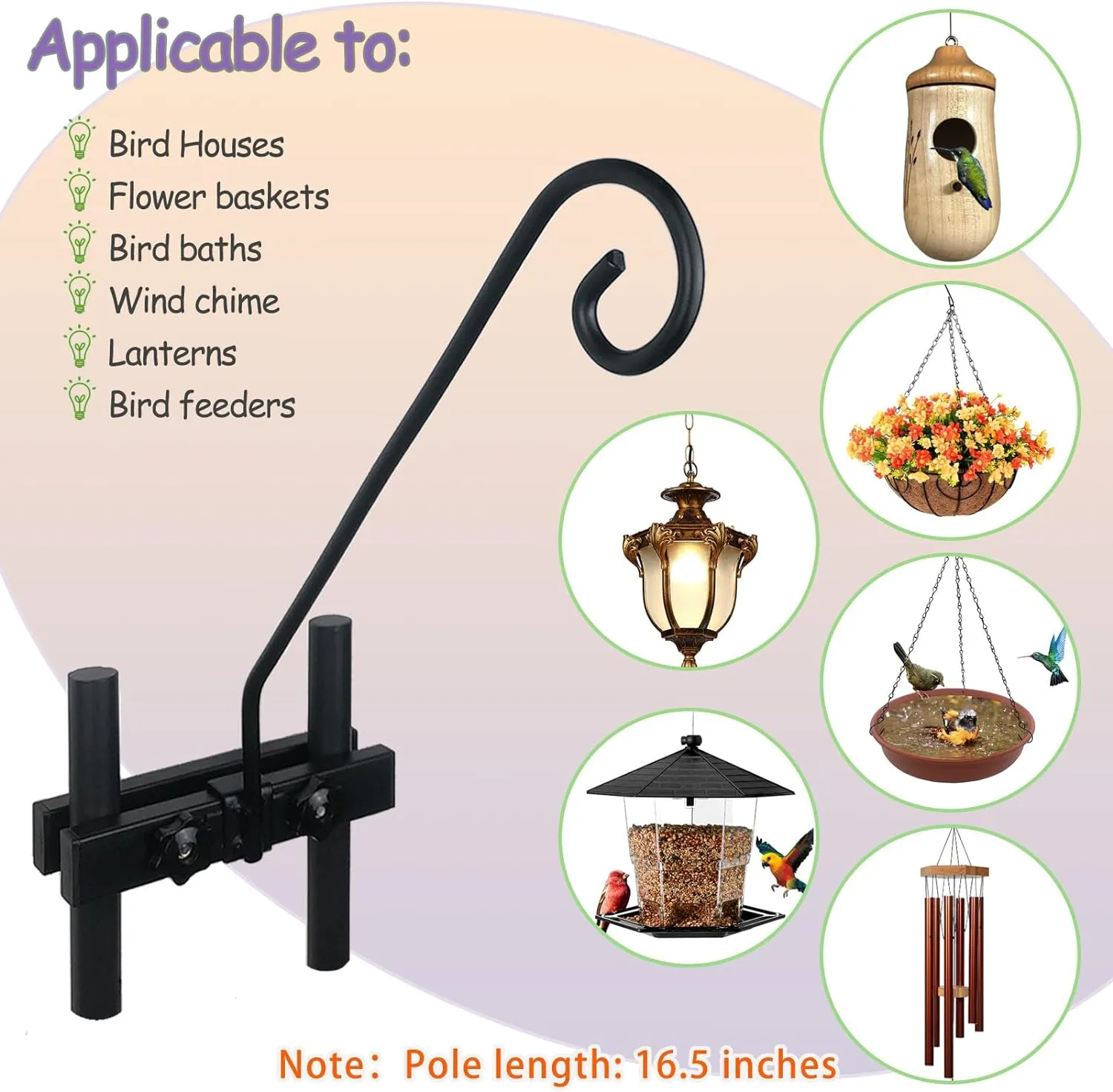 Deck Hook Rail Suitable for Hanging Flower Baskets Wind Chimes Planters Bird Feeders Lights, Heavy Duty Fence Deck Hook Rail Holds up to 15lbs with Ease（2pcs）