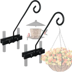 Deck Hook Rail Suitable for Hanging Flower Baskets Wind Chimes Planters Bird Feeders Lights, Heavy Duty Fence Deck Hook Rail Holds up to 15lbs with Ease（2pcs）