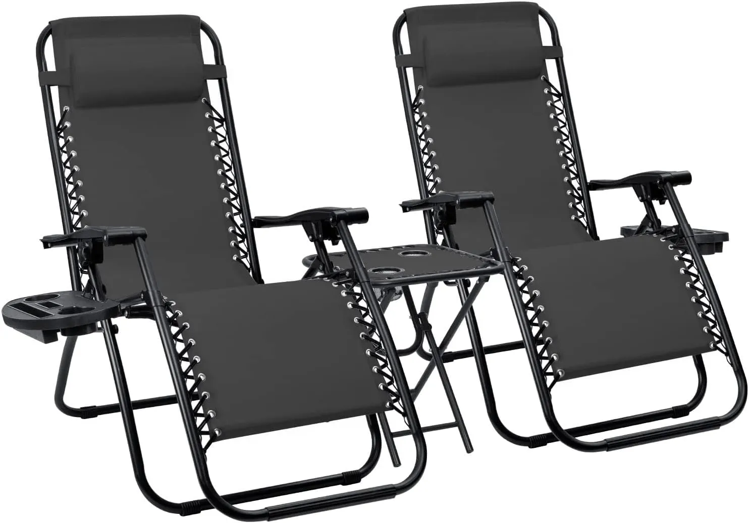 Devoko Patio Zero Gravity Chair Outdoor Folding Recliner Chairs with Table Pool Side Using Lawn Chair Sets with Pillow (Black)