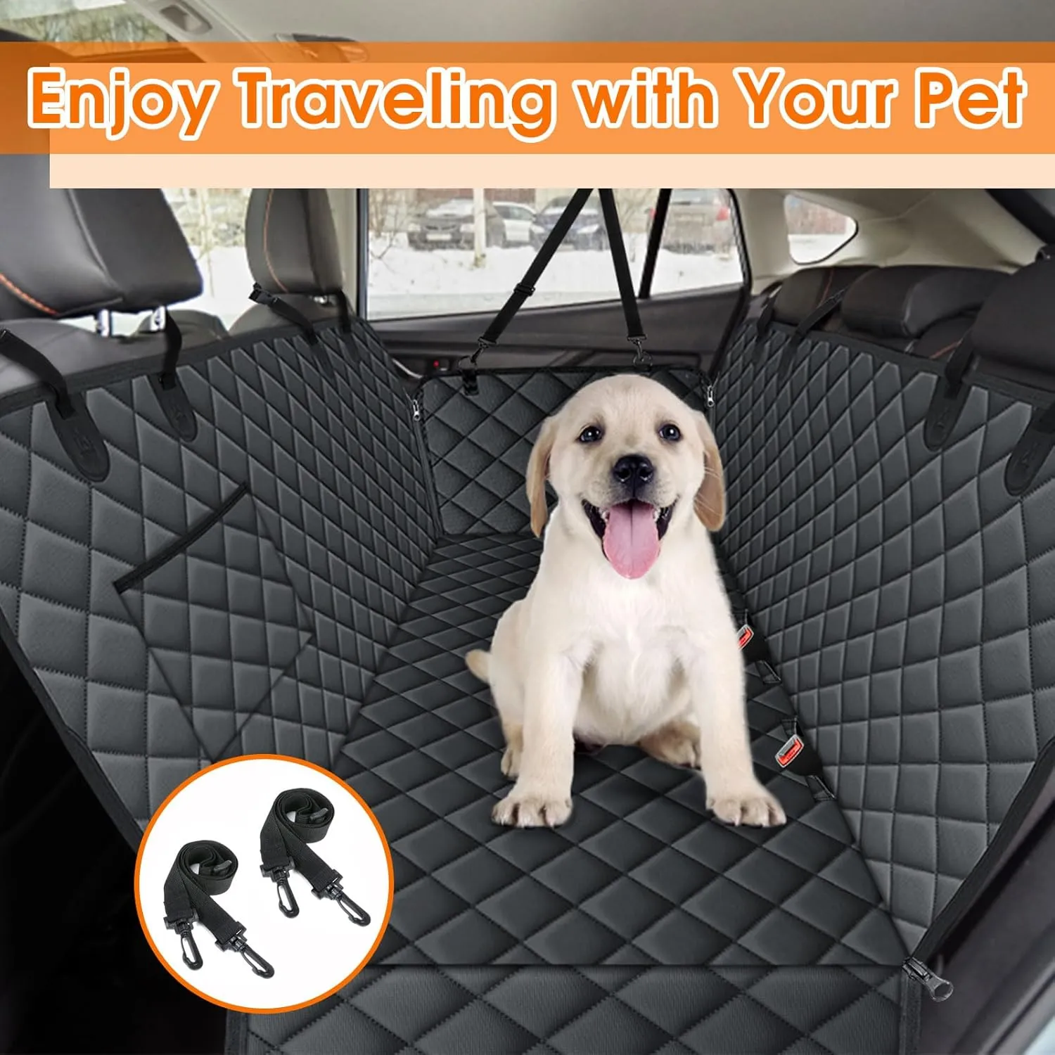 Dog Car Seat Cover, Durable Waterproof Scratch Proof Nonslip Dog Hammock, Back Seat Covers with Pocket for Cars SUVs and Trucks - S, Black