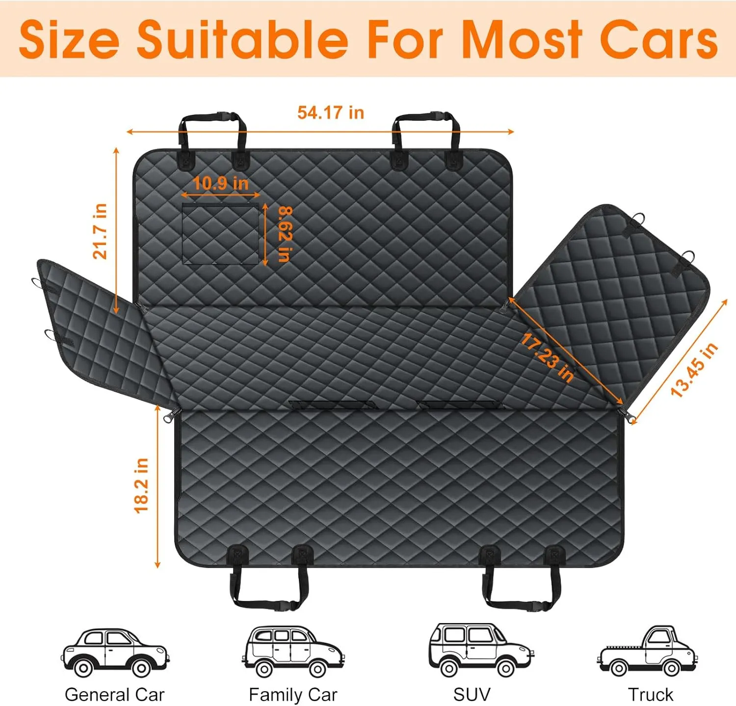 Dog Car Seat Cover, Durable Waterproof Scratch Proof Nonslip Dog Hammock, Back Seat Covers with Pocket for Cars SUVs and Trucks - S, Black