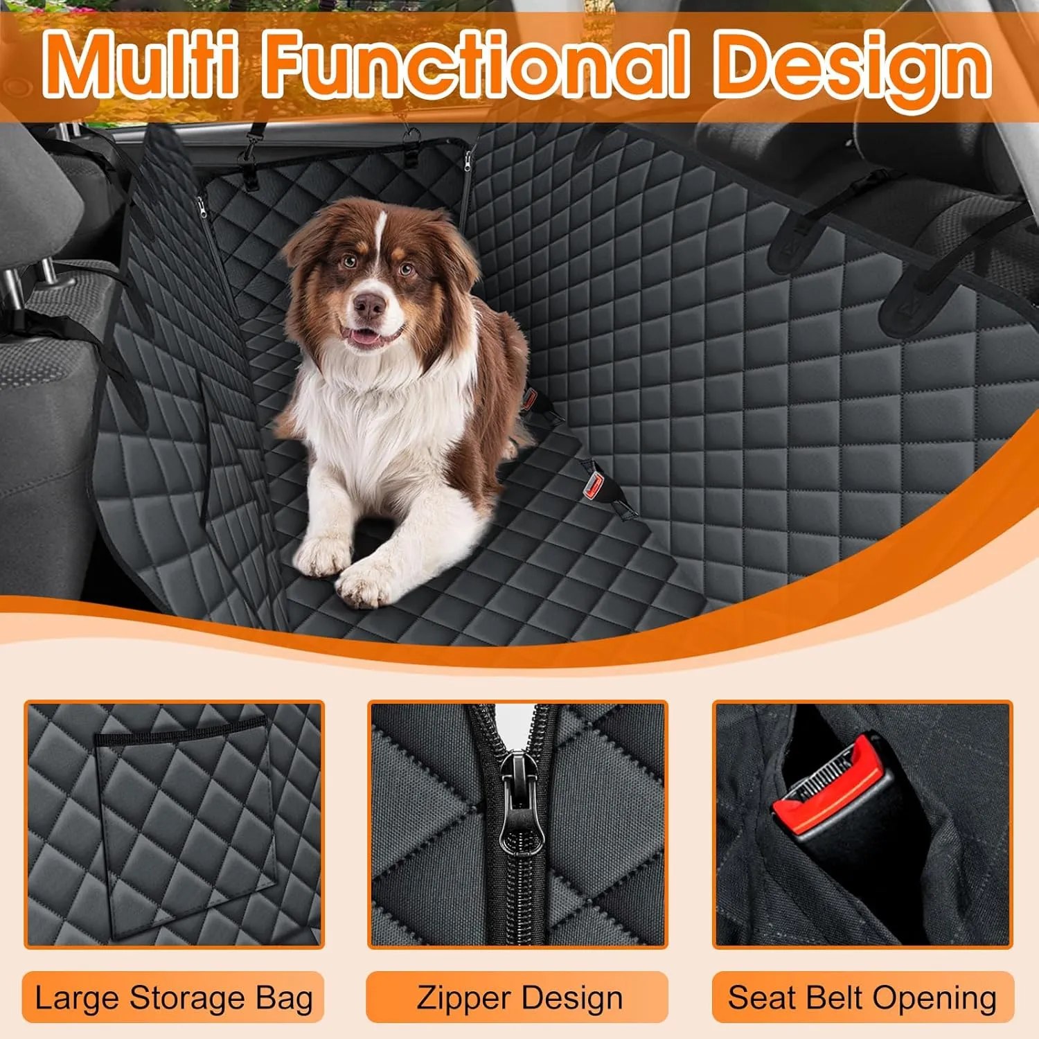 Dog Car Seat Cover, Durable Waterproof Scratch Proof Nonslip Dog Hammock, Back Seat Covers with Pocket for Cars SUVs and Trucks - S, Black