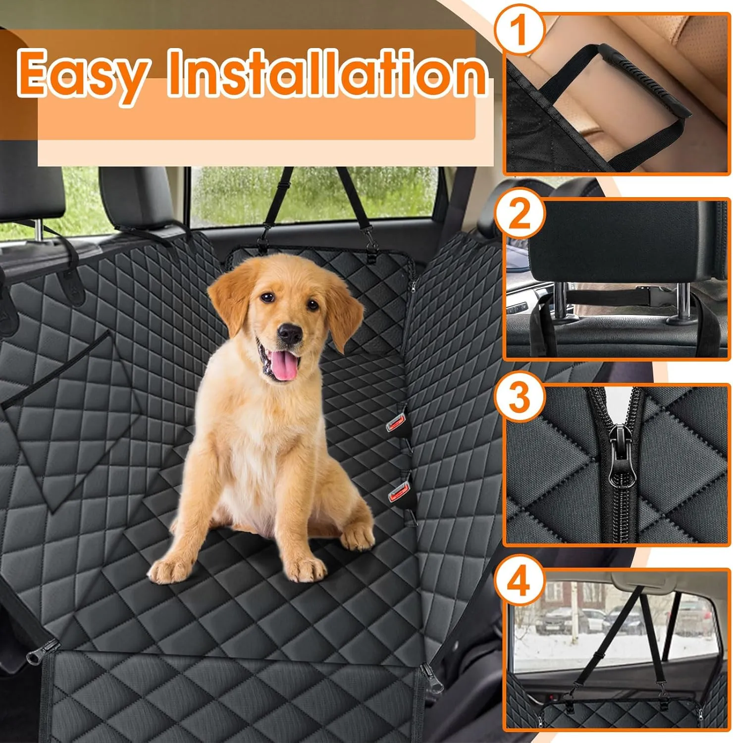Dog Car Seat Cover, Durable Waterproof Scratch Proof Nonslip Dog Hammock, Back Seat Covers with Pocket for Cars SUVs and Trucks - S, Black