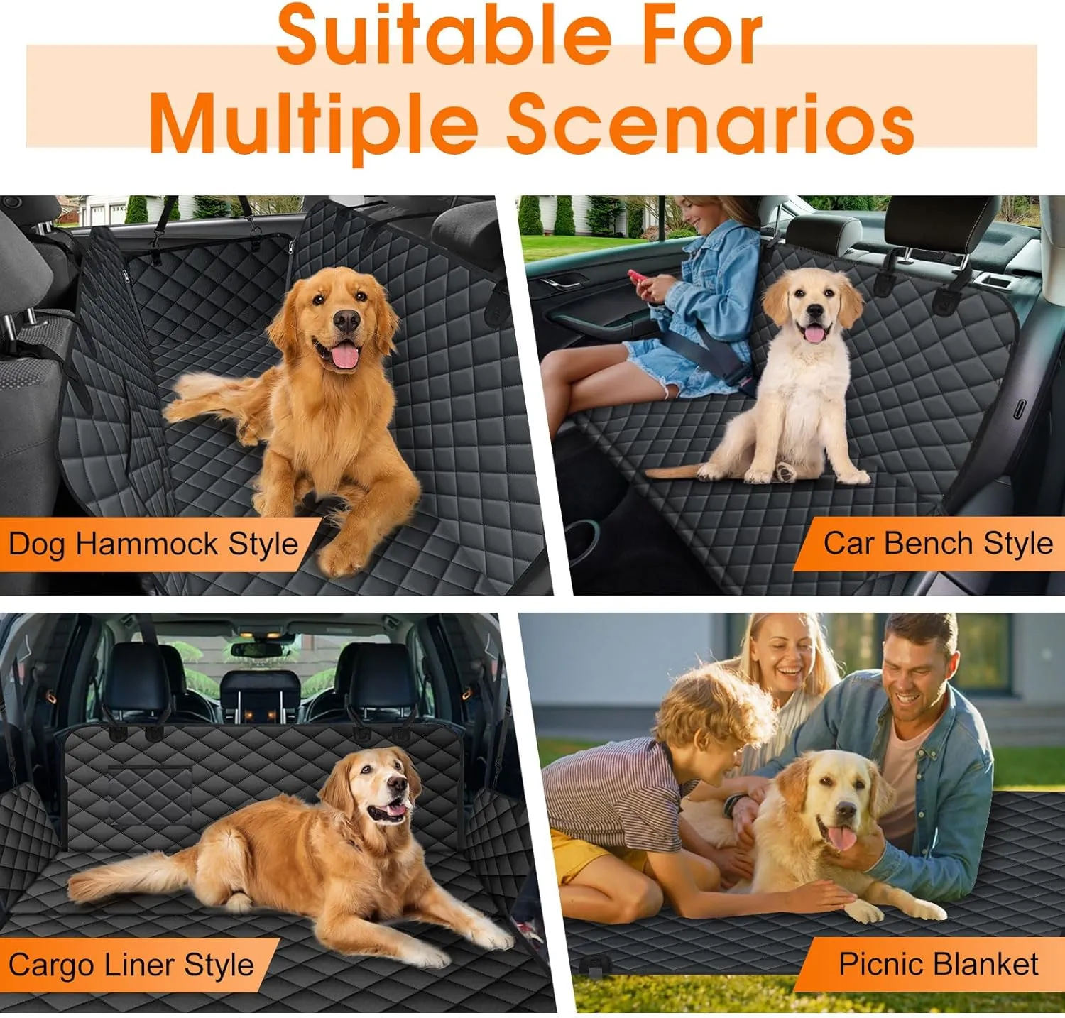 Dog Car Seat Cover, Durable Waterproof Scratch Proof Nonslip Dog Hammock, Back Seat Covers with Pocket for Cars SUVs and Trucks - S, Black