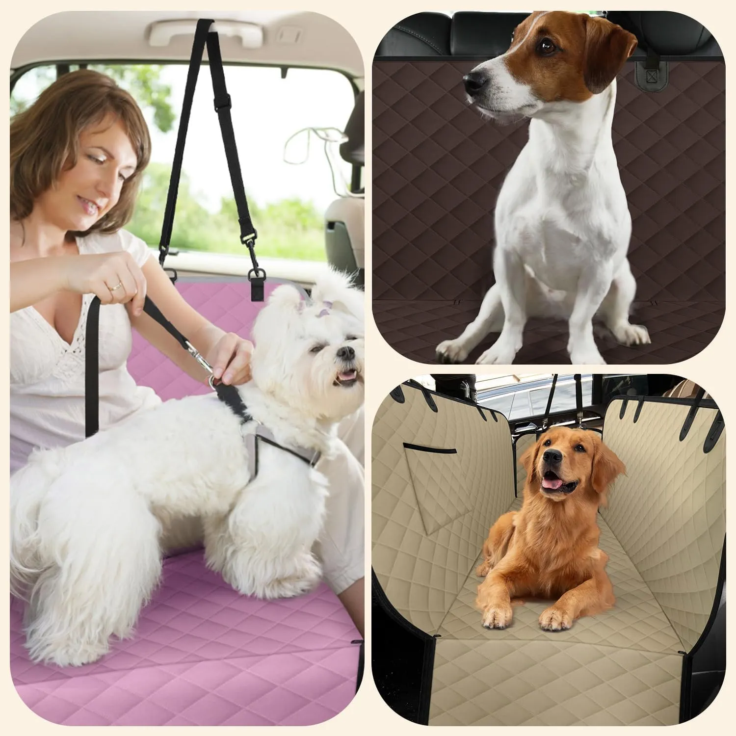 Dog Car Seat Cover for Back Seat Hammock 600D Waterproof Car Seat Protector for Dogs with Anti-Slip Scratch Proof Dog Seat Cover for SUV Truck Pink with Grey Standard Size