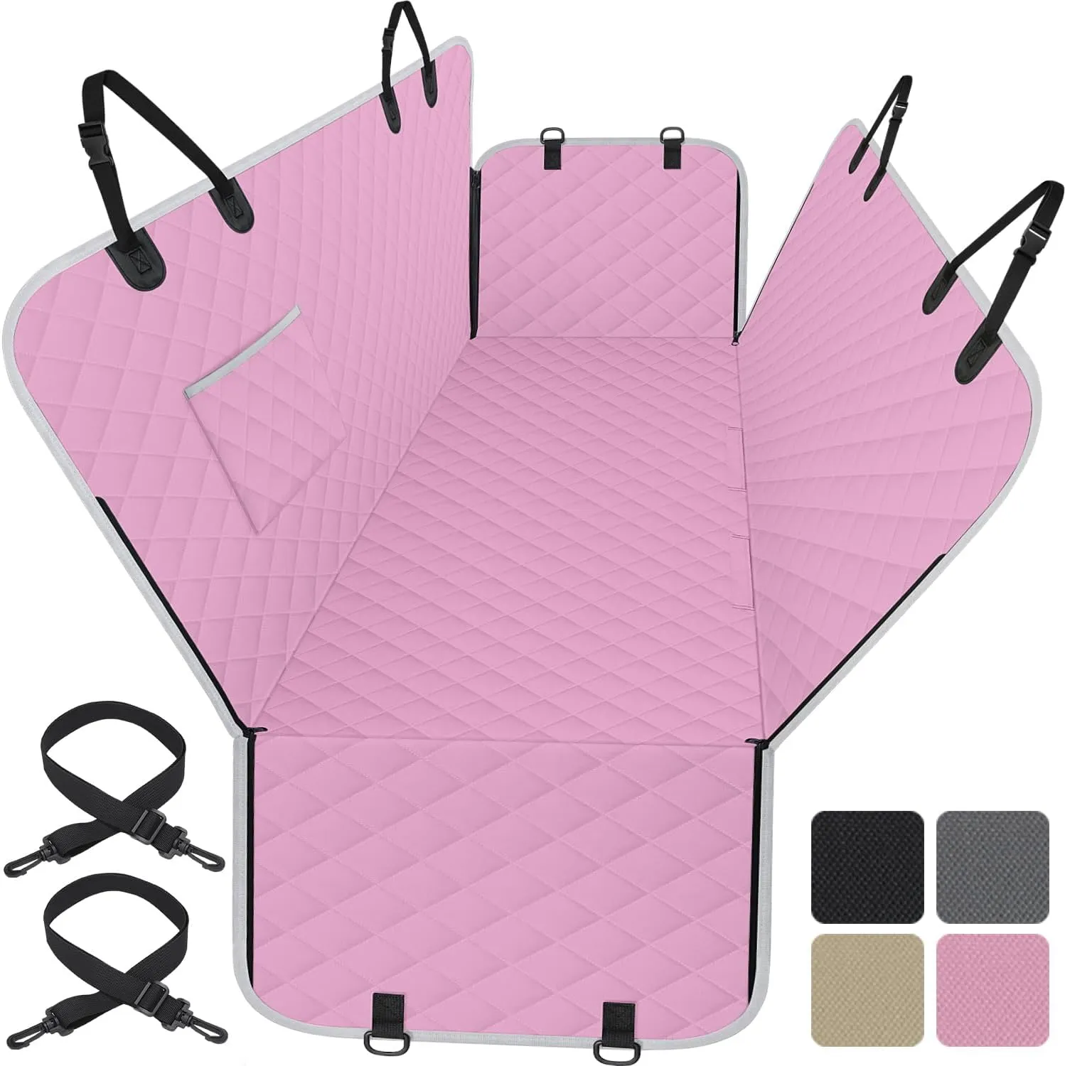 Dog Car Seat Cover for Back Seat Hammock 600D Waterproof Car Seat Protector for Dogs with Anti-Slip Scratch Proof Dog Seat Cover for SUV Truck Pink with Grey Standard Size