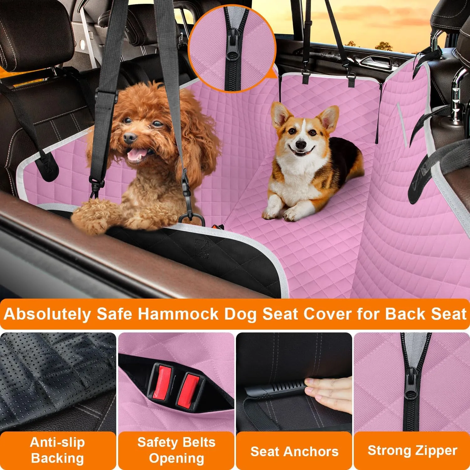 Dog Car Seat Cover for Back Seat Hammock 600D Waterproof Car Seat Protector for Dogs with Anti-Slip Scratch Proof Dog Seat Cover for SUV Truck Pink with Grey Standard Size