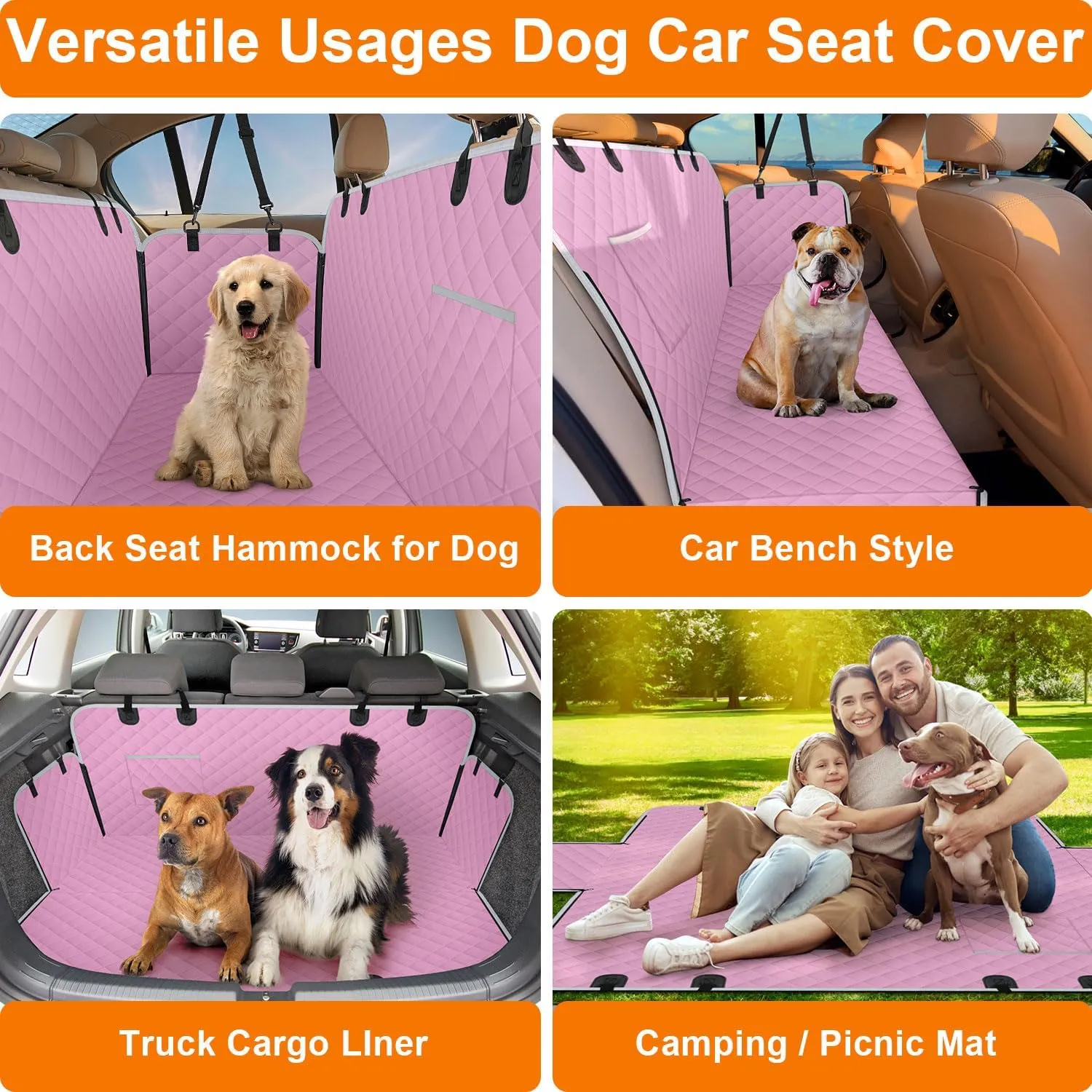 Dog Car Seat Cover for Back Seat Hammock 600D Waterproof Car Seat Protector for Dogs with Anti-Slip Scratch Proof Dog Seat Cover for SUV Truck Pink with Grey Standard Size