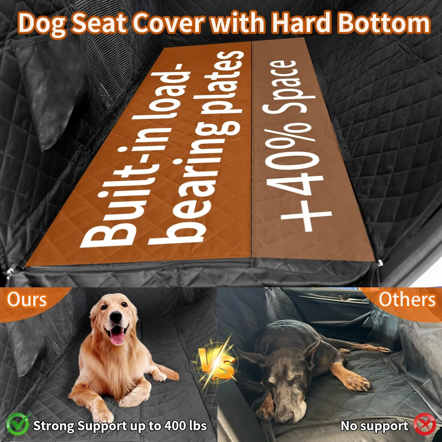 Dog Car Seat Cover Waterproof Hammock - Nonslip Pet Seat Protector for Back Seat,Compatible with Cars/Trucks/SUVs,Heavy Duty 600D Oxford