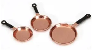 Dollhouse Copper Frying Pans, Set of 3 Miniature Frying Pans, Dollhouse Kitchen