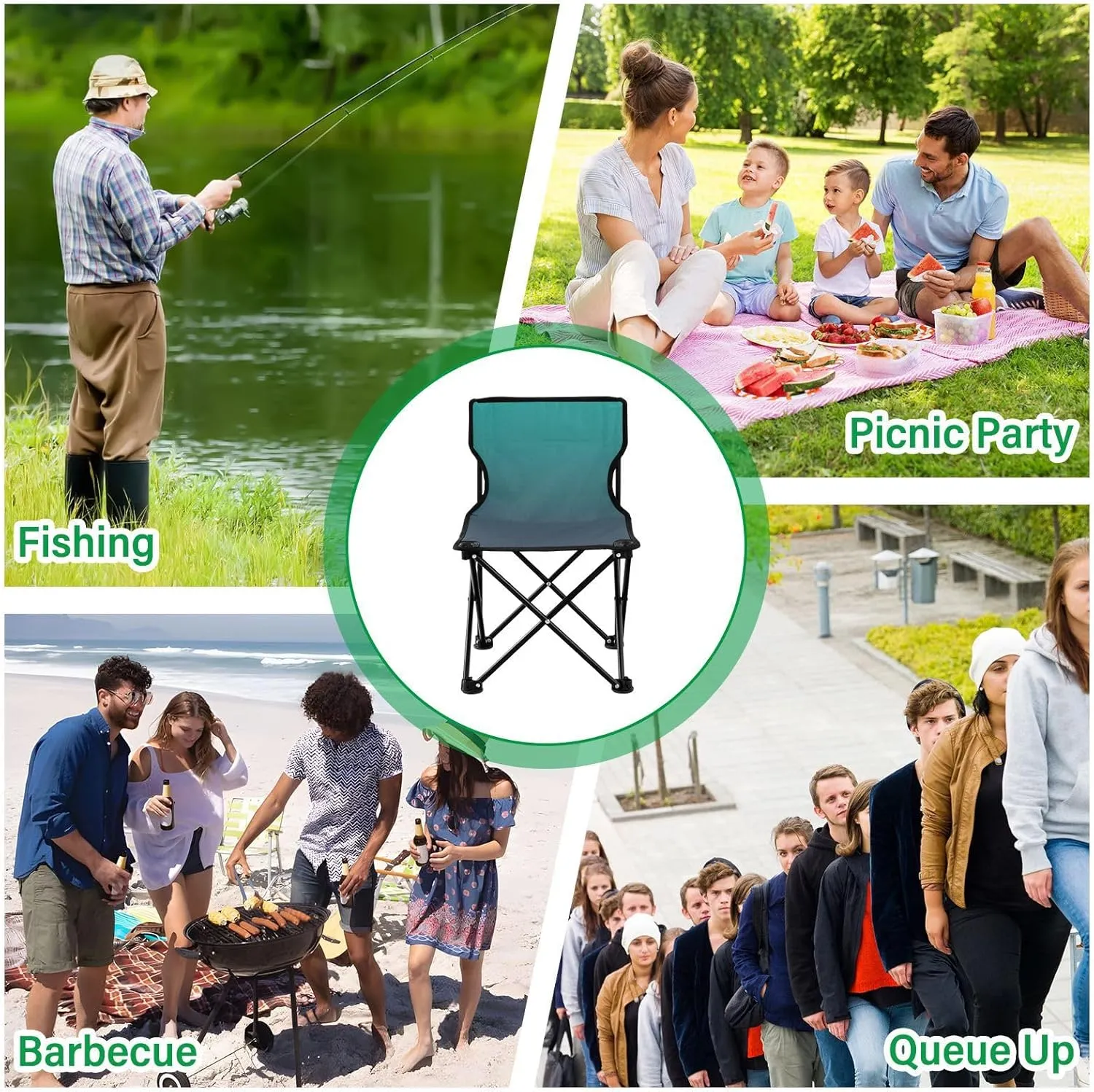 DOMIKING Blue Green Gradient Kids' Portable Camping Chairs for Outdoor Lawn Chairs with Carry Bag Folding Chair for Picnic Beach Camping