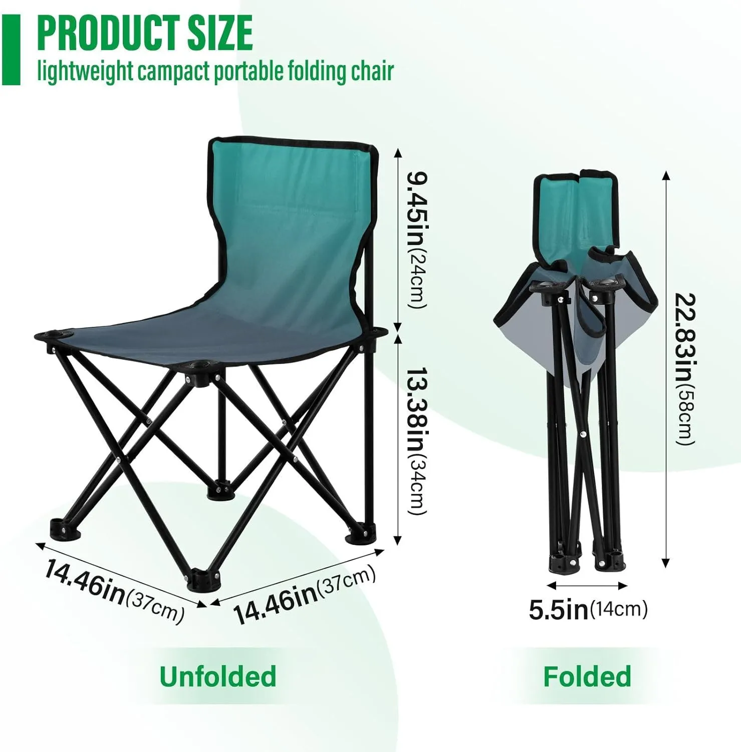 DOMIKING Blue Green Gradient Kids' Portable Camping Chairs for Outdoor Lawn Chairs with Carry Bag Folding Chair for Picnic Beach Camping