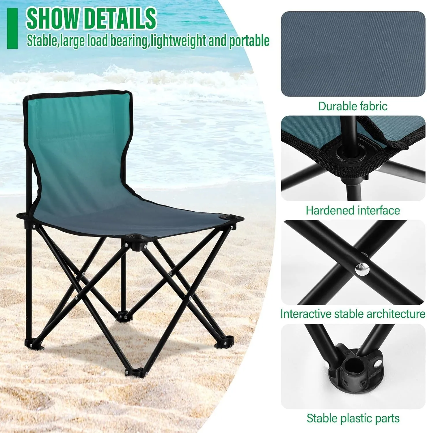 DOMIKING Blue Green Gradient Kids' Portable Camping Chairs for Outdoor Lawn Chairs with Carry Bag Folding Chair for Picnic Beach Camping