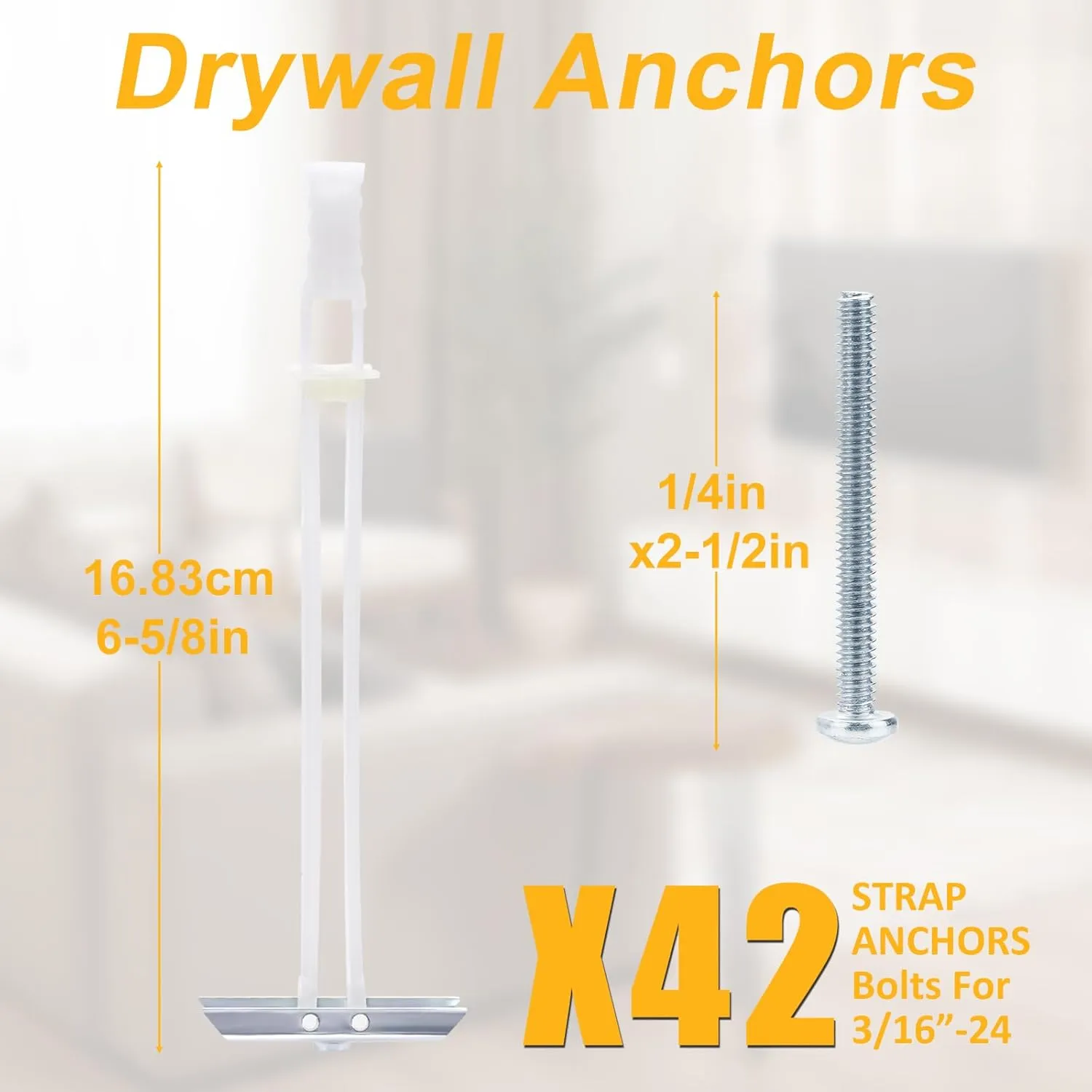 Drywall Anchor with Included Bolts for 3/16”-24, Heavy Duty Hollow Drywall Anchors for TV Mounting Kit, Stainless Steel Hollow Wall Anchors Holds up to 240 lbs Each in 1/2-in Drywall-42 Pack