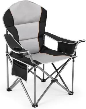 DUMOS Folding Camping Chairs, Outdoor Collapsible Padded Chairs with Cup Holder & Cooler Bag, Heavy Duty Portable Camping Chair for Garden Beach Fishing Sports