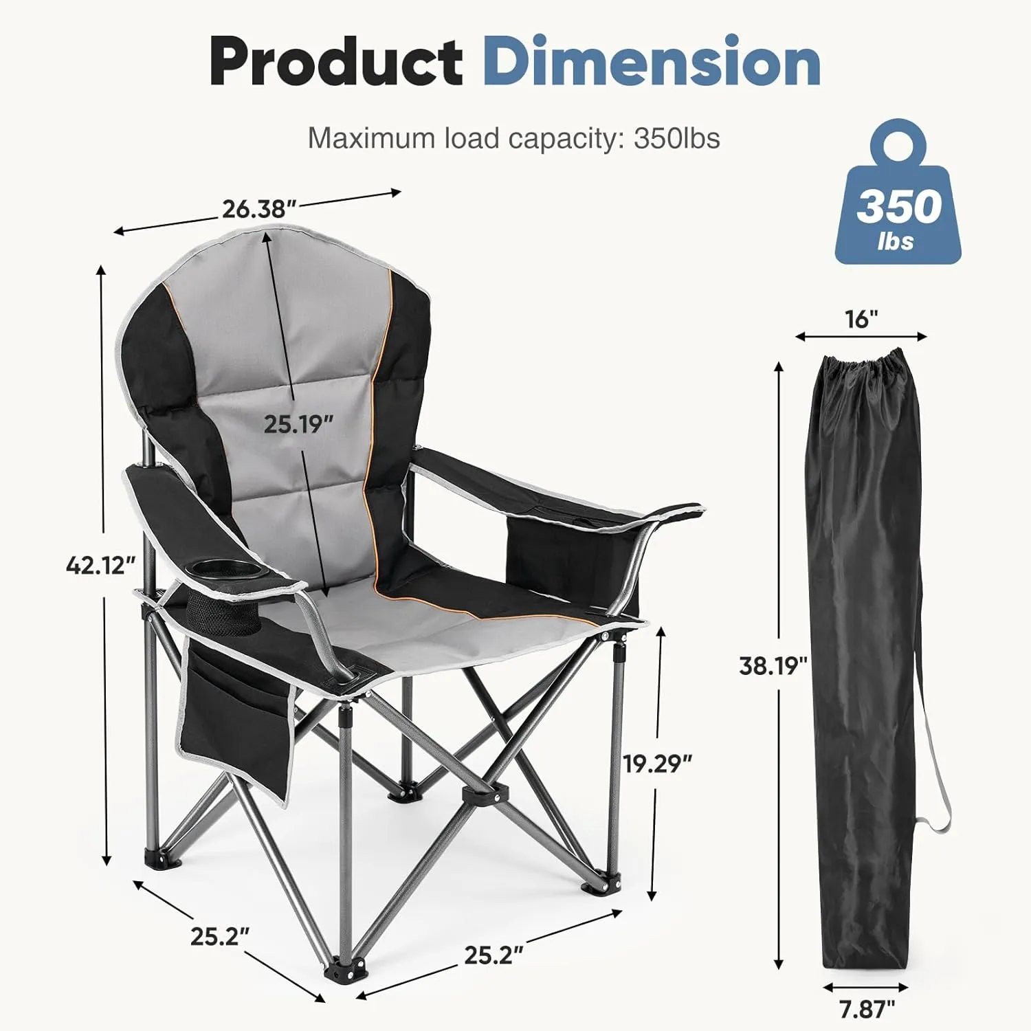 DUMOS Folding Camping Chairs, Outdoor Collapsible Padded Chairs with Cup Holder & Cooler Bag, Heavy Duty Portable Camping Chair for Garden Beach Fishing Sports