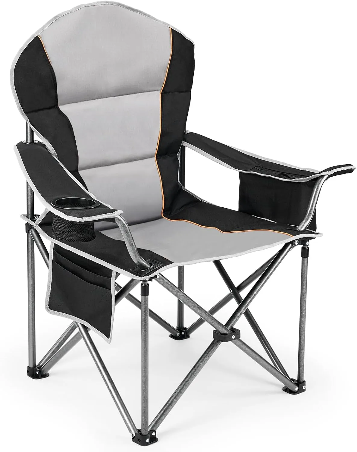 DUMOS Folding Camping Chairs, Outdoor Collapsible Padded Chairs with Cup Holder & Cooler Bag, Heavy Duty Portable Camping Chair for Garden Beach Fishing Sports