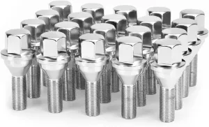 dynofit 12x1.25 OEM/Stock Wheel Lug Bolts, 20pcs ET 28mm Shank 19mm Hex 2.45 inch Length Solid Chrome Studs Set for 2015-2022 Je/ep Renegade, 2018-2022 Compass, 2014-2022 Cherokee and More