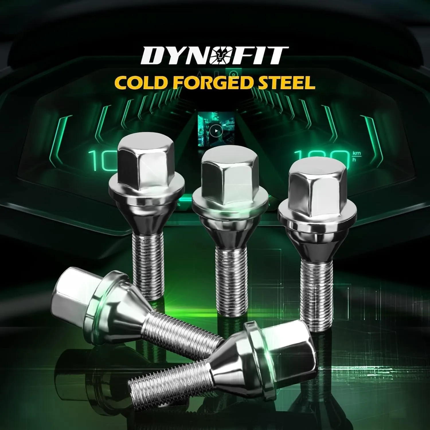 dynofit 12x1.25 OEM/Stock Wheel Lug Bolts, 20pcs ET 28mm Shank 19mm Hex 2.45 inch Length Solid Chrome Studs Set for 2015-2022 Je/ep Renegade, 2018-2022 Compass, 2014-2022 Cherokee and More