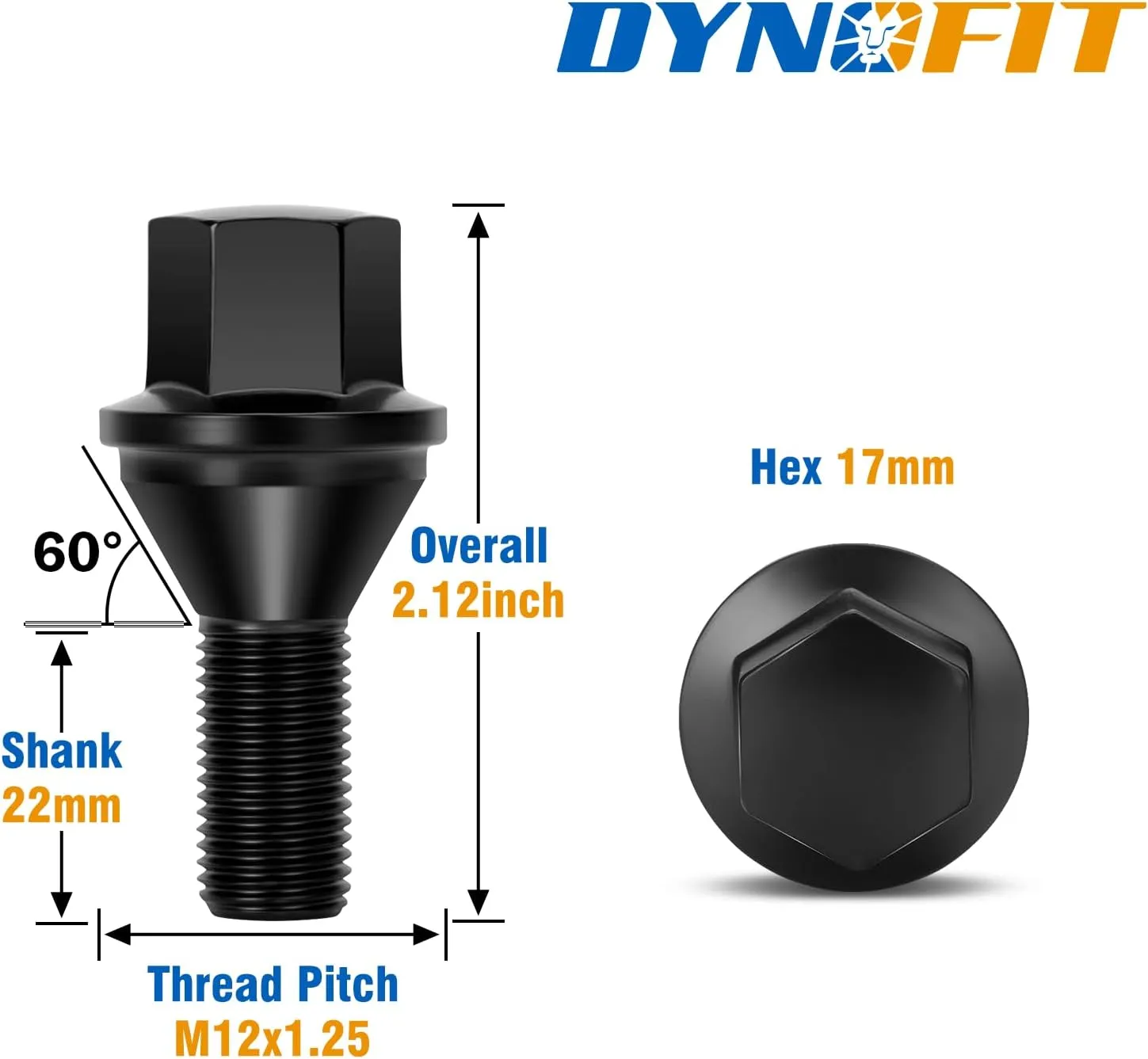 dynofit M12x1.25 OEM/Stock Wheel Lug Bolts 17mm Hex for 2015  Je/ep Renegade, 2023  Do-dge Hornet, 20PCS 22mm Shank Wheel Studs, Replace OE#Chry-sler 68296586AA,610-632,610-573,Fiat 06106146AA