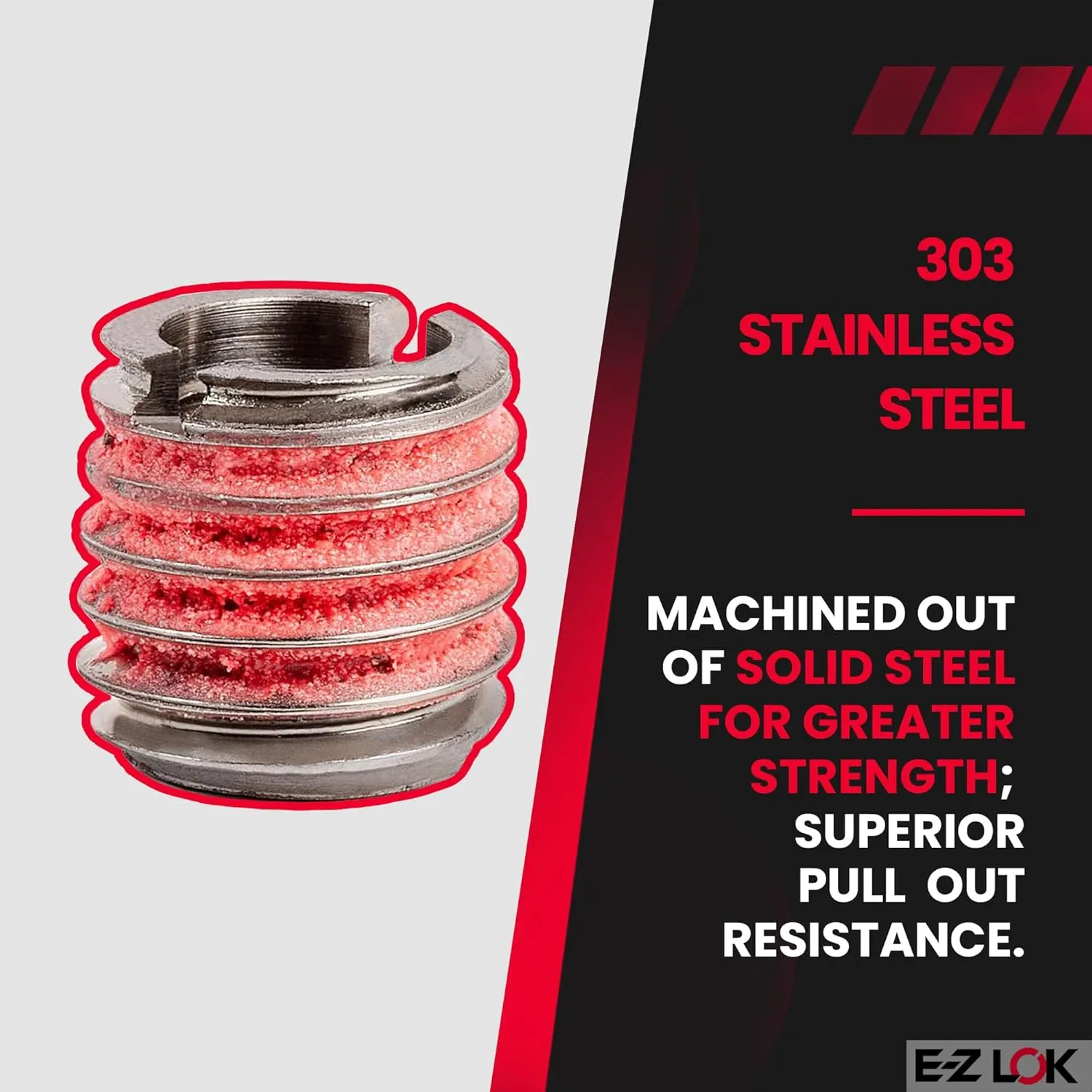 E-Z LOK - 453-8 E-Z Lok Externally Threaded Insert, 303 Stainless Steel, M8-1.25 Internal Threads, M12x1.75 External Threads, 12.50mm Length, Made in US (Pack of 5)