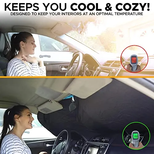 EcoNour Car Windshield Sun Shade with Storage Pouch | Durable 240T Material Car Sun Visor for UV Rays and Sun Heat Protection | Car Interior Accessories for Sun Heat | Classic (59 inches x 29 inches)