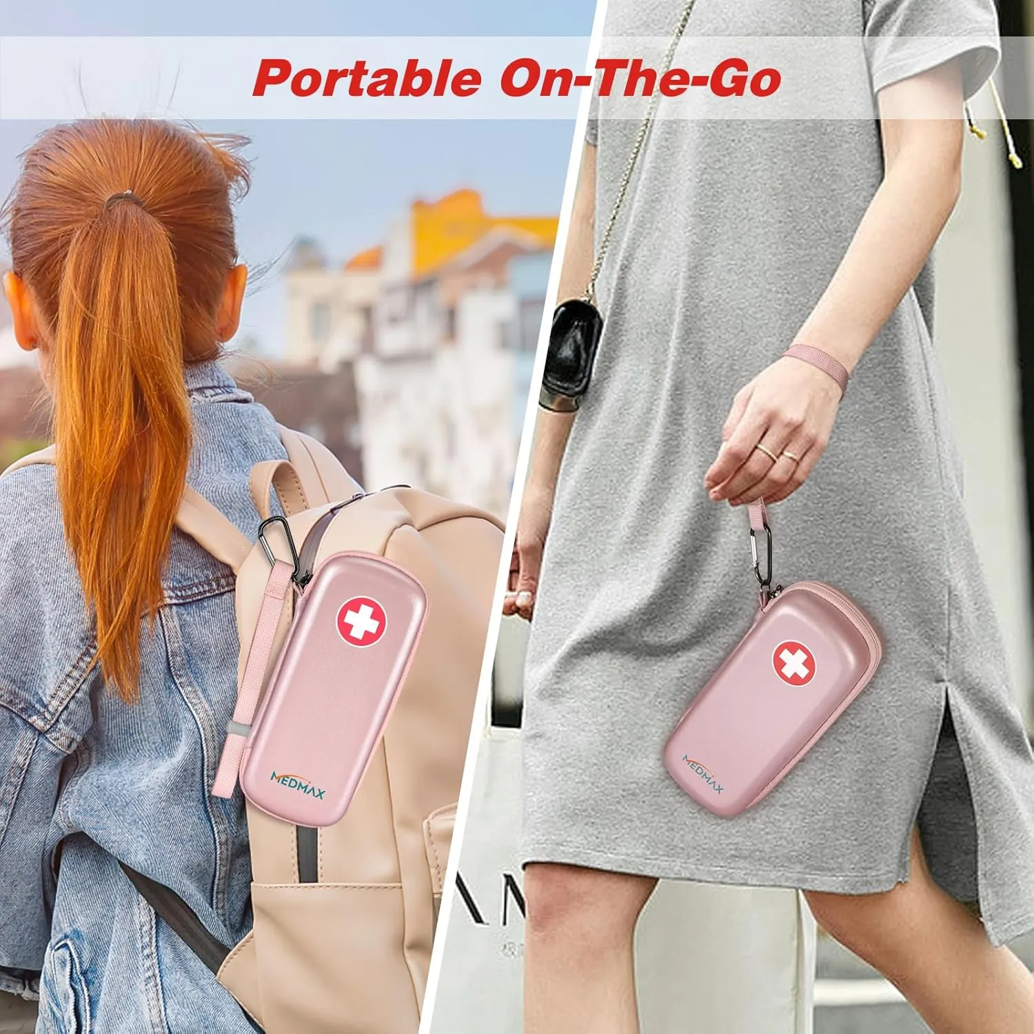 Epipen Medical Carrying Case, Hard Shell EVA Shock Absorption Travel Medication Organizer Bag Emergency Medical Pouch Holds 2 EpiPens, Asthma Inhaler, Auvi-Q, Allergy Supplies (Rose Gold)