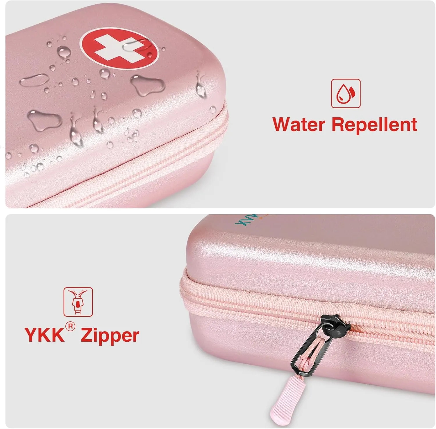 Epipen Medical Carrying Case, Hard Shell EVA Shock Absorption Travel Medication Organizer Bag Emergency Medical Pouch Holds 2 EpiPens, Asthma Inhaler, Auvi-Q, Allergy Supplies (Rose Gold)