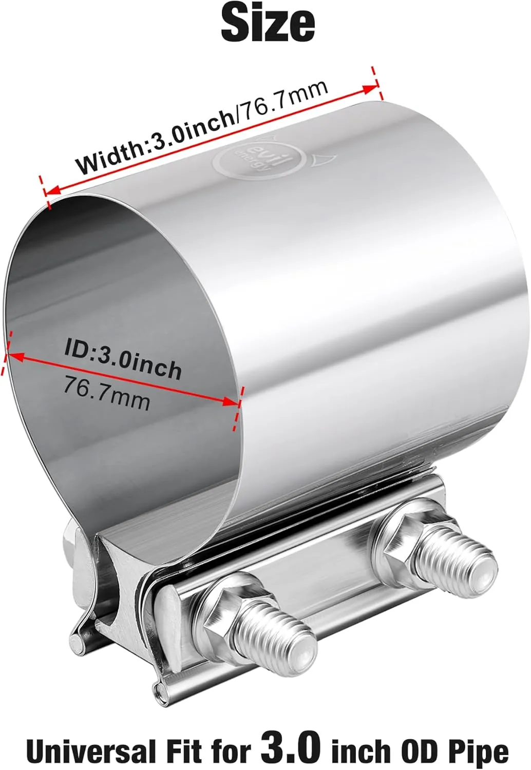 EVIL ENERGY 3.0 Inch Exhaust Clamp,Butt Joint Band Clamp Sleeve Coupler Stainless Steel for Pipes,Mufflers,Catalytic Converters 2PCs
