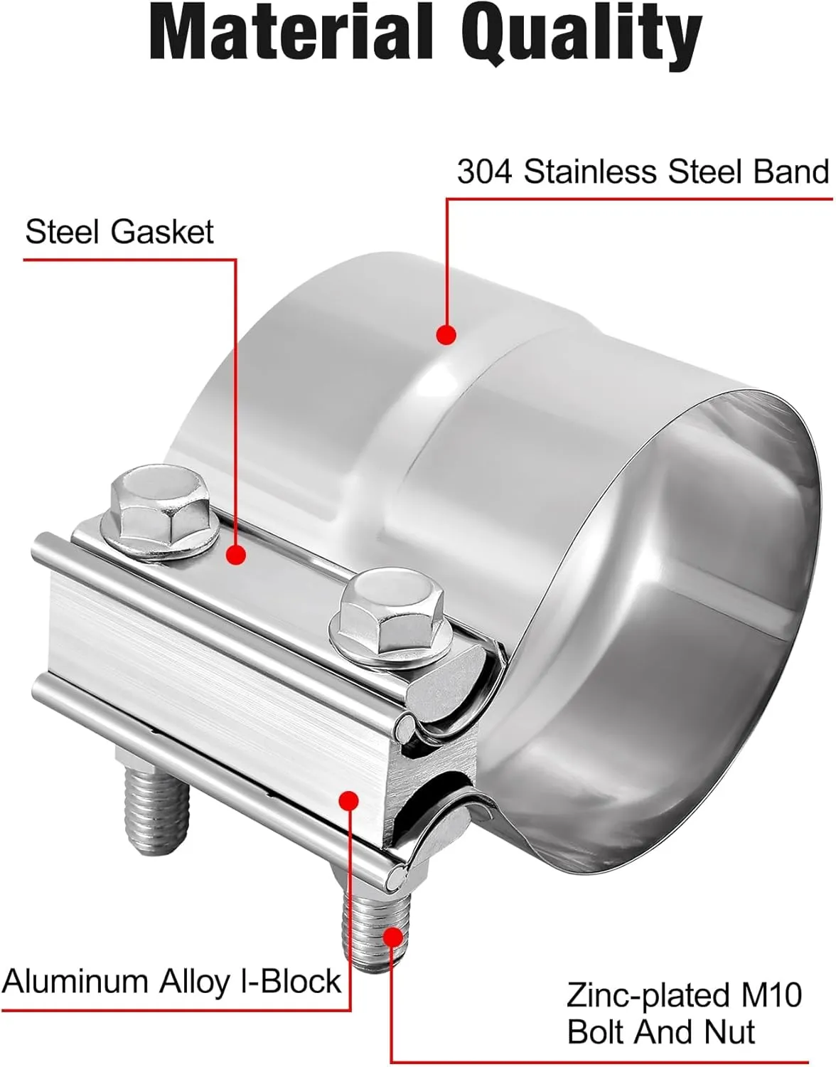 EVIL ENERGY 5'' Exhaust Clamp,Lap Joint Band Clamp Stainless Steel for Pipes,Mufflers,Catalytic Converters (4Pcs, 5 inch)