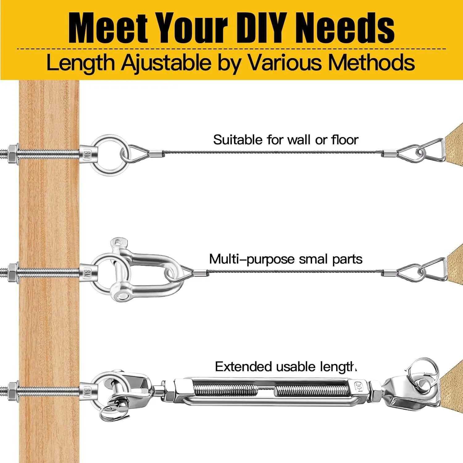 Eyourlife Upgraded Sun Shade Sail Hardware Kit with M8 Adjustable Turnbuckle and Threaded Eyebolts,Heavy Duty 304 Stainless Steel Hardware for Triangle Shade Sails Outdoor Installation,10Pcs