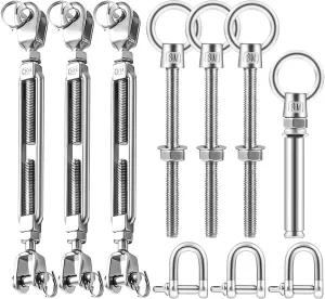 Eyourlife Upgraded Sun Shade Sail Hardware Kit with M8 Adjustable Turnbuckle and Threaded Eyebolts,Heavy Duty 304 Stainless Steel Hardware for Triangle Shade Sails Outdoor Installation,10Pcs