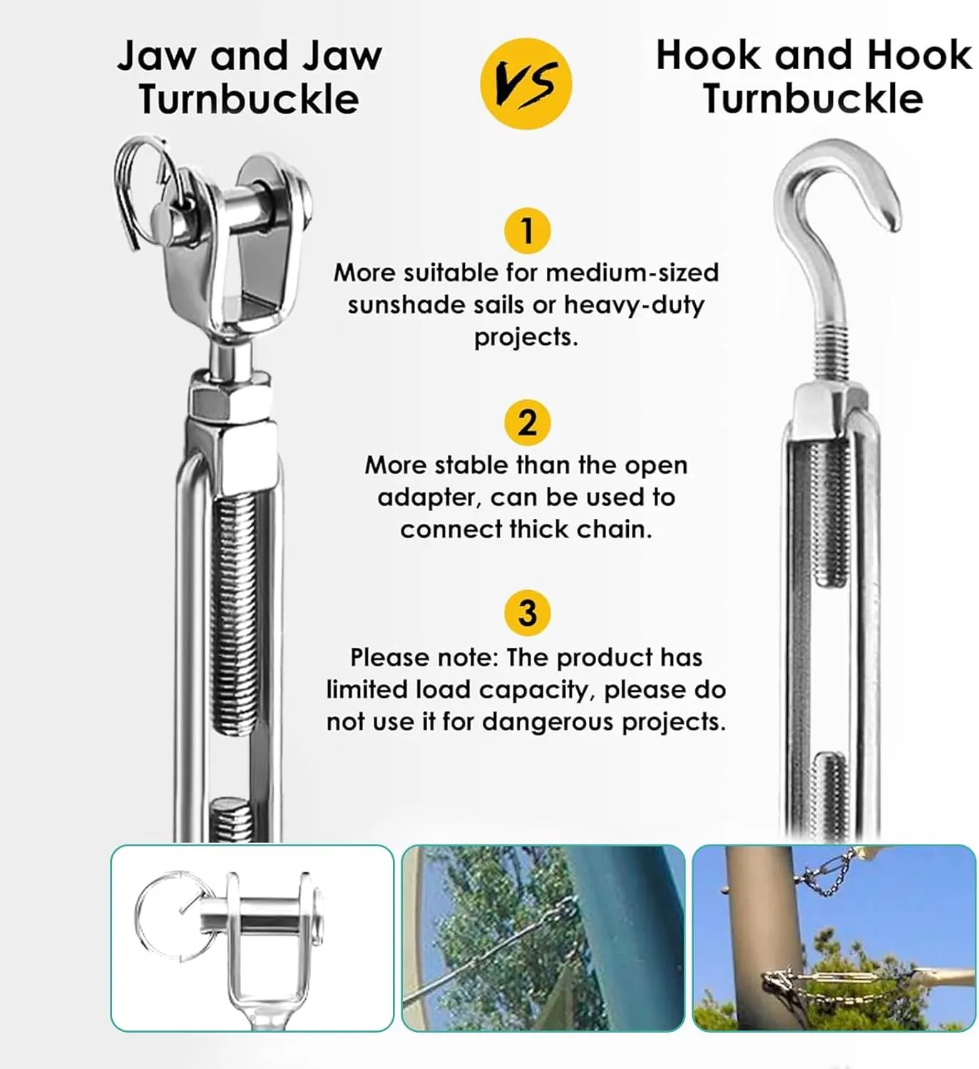 Eyourlife Upgraded Sun Shade Sail Hardware Kit with M8 Adjustable Turnbuckle and Threaded Eyebolts,Heavy Duty 304 Stainless Steel Hardware for Triangle Shade Sails Outdoor Installation,10Pcs
