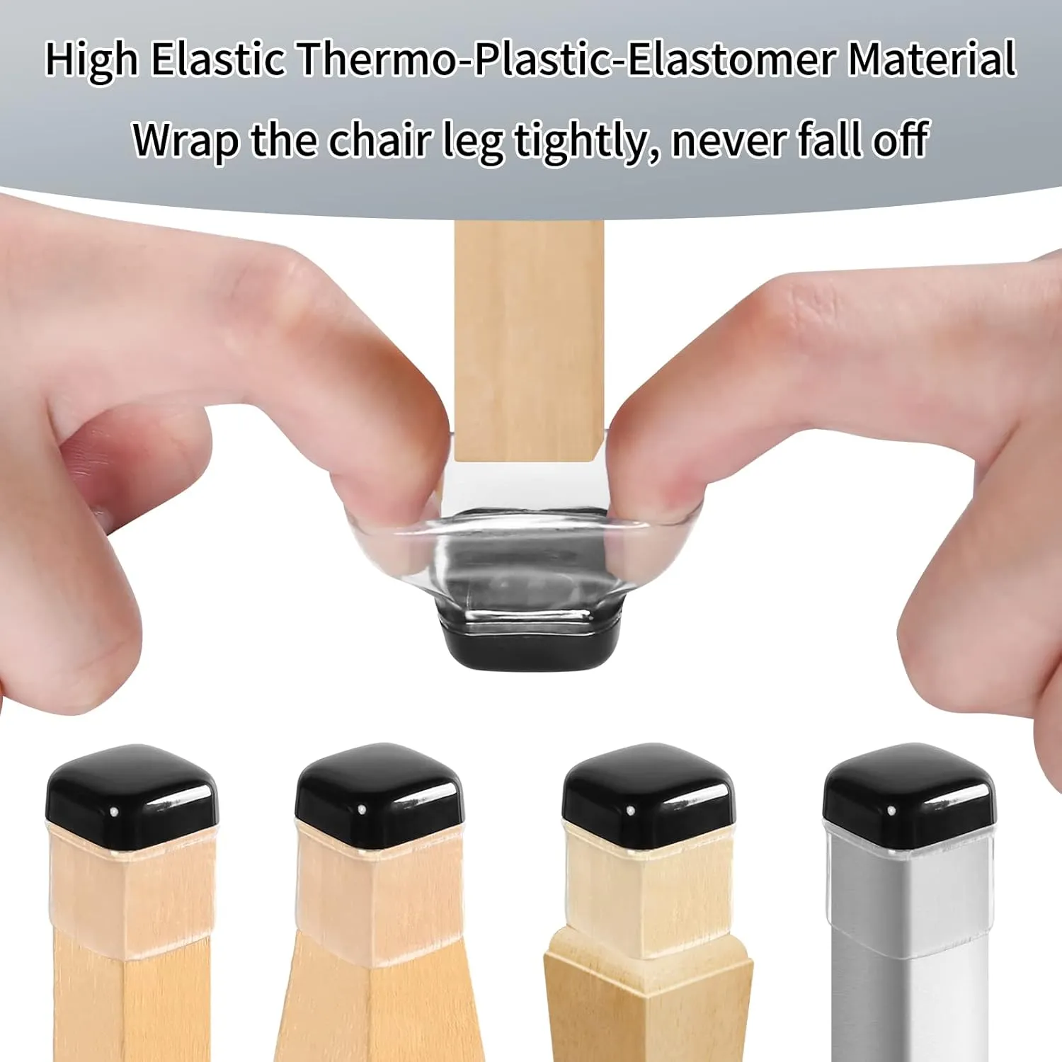 Ezprotekt 24 Pcs Clear Chair Leg Sliders for Carpet, Square Teflon Furniture Glides Protectors Covers, Bar Stool Carpet Sliders Caps for Chair Table Desk Couch Legs (S Fit: 3/5" to 7/10")