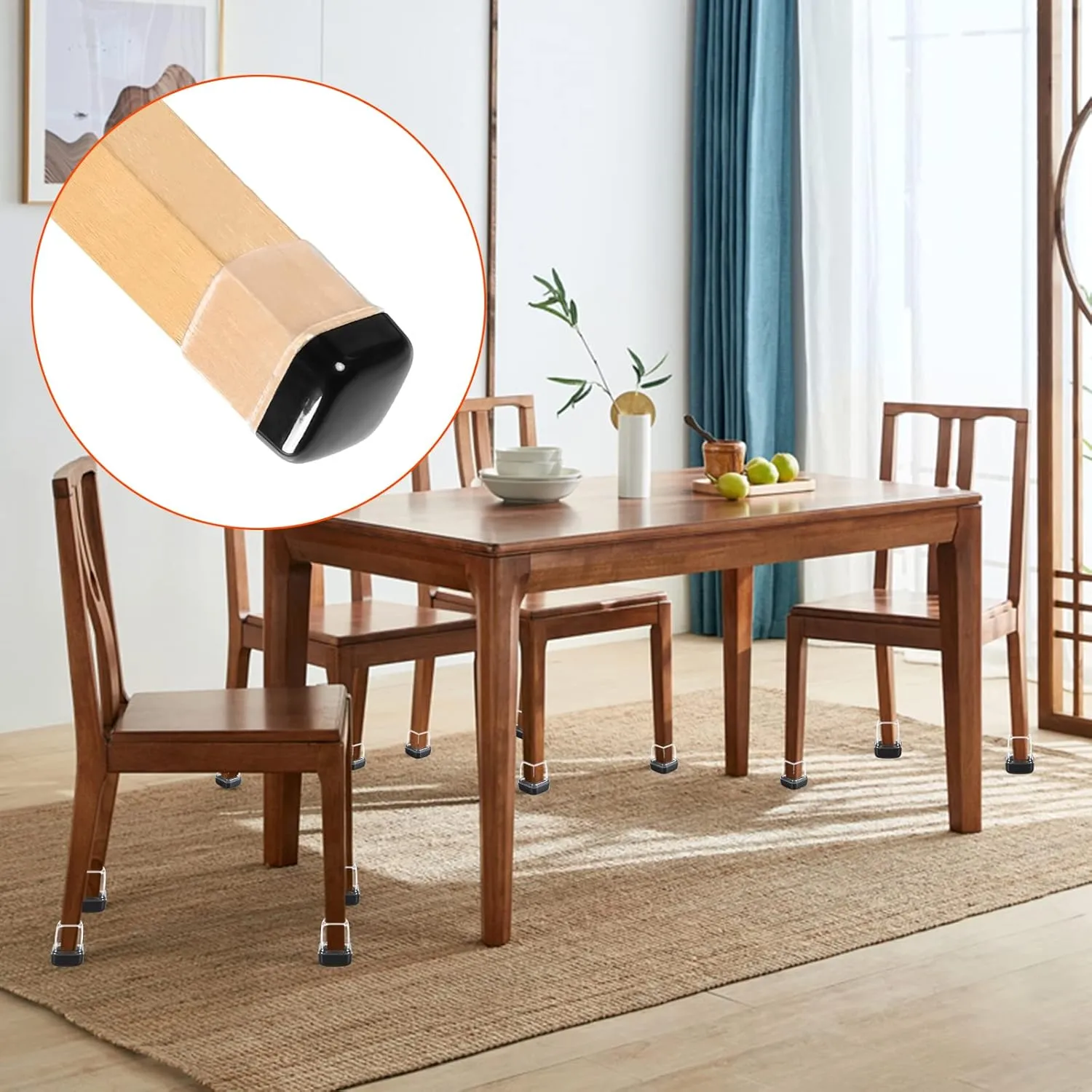 Ezprotekt 24 Pcs Clear Chair Leg Sliders for Carpet, Square Teflon Furniture Glides Protectors Covers, Bar Stool Carpet Sliders Caps for Chair Table Desk Couch Legs (S Fit: 3/5" to 7/10")