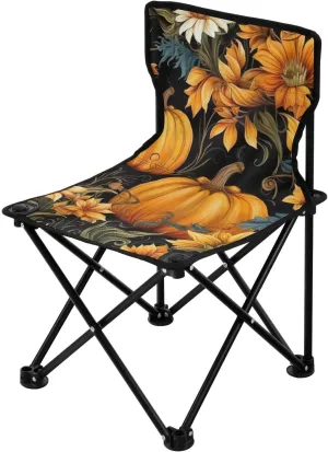 Fall Leaves Pumpkins Flowers Camping Chair for Adults Folding Chair Compact Beach Camp Chairs Camping Stool for Barbeques Outside