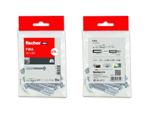 fischer - Metal Anchor Expansion for Concrete, Bolts Expansion Anchor, Bag 16pcs FWA 10x80