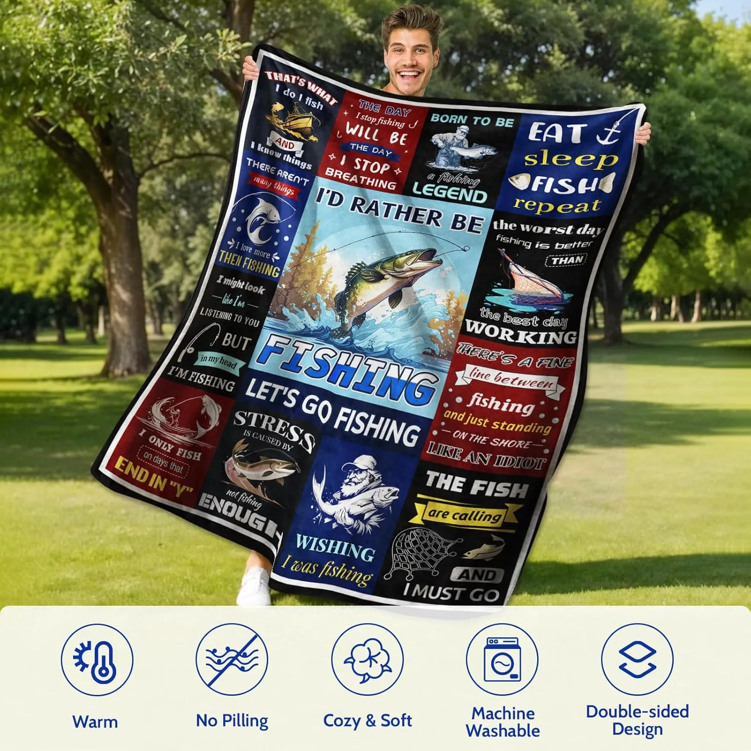 Fishing Gifts for Men, Fishing Enthusiast's Blanket Gift, Funny Blanket Gifts for a Fisherman, Birthday Gift for Fathers Day for Boy Dad Blankets, 50"x60"
