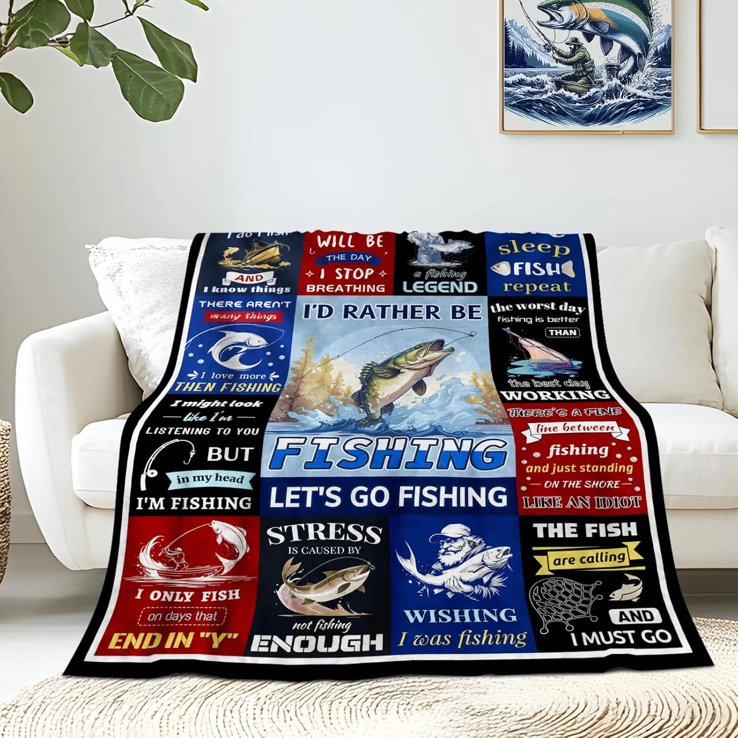 Fishing Gifts for Men, Fishing Enthusiast's Blanket Gift, Funny Blanket Gifts for a Fisherman, Birthday Gift for Fathers Day for Boy Dad Blankets, 50"x60"