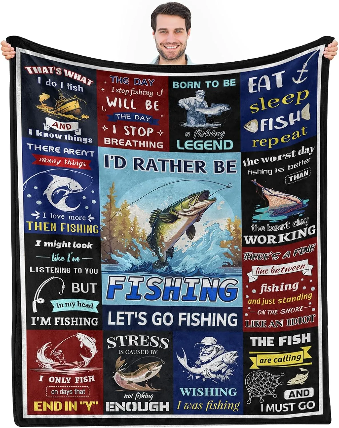Fishing Gifts for Men, Fishing Enthusiast's Blanket Gift, Funny Blanket Gifts for a Fisherman, Birthday Gift for Fathers Day for Boy Dad Blankets, 50"x60"